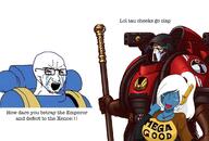 adeptus_astartes bloodshot_eyes crying fish hood librarian lightning magic magic_stick mega_milk psyker soyjak space_marines tau ultramarines variant:soyak warhammer white_hair // 1943x1315 // 289.9KB