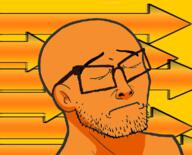 arrow biz_(4chan) closed_mouth ear glasses orange orange_skin soyjak stubble variant:nujak yellow // 600x484 // 139.7KB