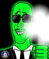 bald black_shirt clothes collar collared_shirt device glasses glowing glownigger green_skin grin hair hand holding_object lens_flare long_hair mind_control mustache nose_piercing nose_ring raised_eyebrow smile suit sunglasses trend:glowie variant:mulletjak // 900x1072 // 167.1KB