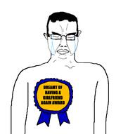 arm award badge closed_mouth ear glasses smirk smug soyjak stubble text variant:chudjak // 600x596 // 39.2KB