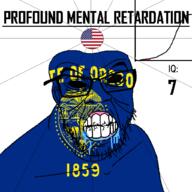 1859 angry animal bald bird black_eyes black_hole black_sclera clenched_teeth closed_mouth cracked_teeth drool eagle ear flag flag:oregon flag:united_states glasses hair iq iq_bell_curve mustache nightmare_fuel no_pupils oregon profound_mental_retardation retard soyjak star_(symbol) state stubble text united_states variant:feraljak wrinkles // 1024x1024 // 178.3KB