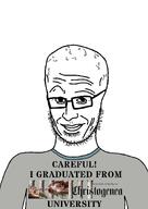 adam big_brain big_head christian_identity christianity christogenea closed_mouth clothes eve glasses god hair raised_eyebrow smug soyjak stubble text the_creation_of_adam tshirt university variant:unijak vein // 1000x1414 // 314.2KB
