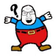 clothes glasses imageboard jschan looking_at_you obese open_mouth question_mark teeth variant:feraljak // 1125x1125 // 1.0MB