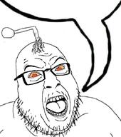 angry antenna double_chin fat glasses open_mouth orange_eyes reddit soyjak speech_bubble speech_bubble_empty stubble variant:hilbert_soyjak // 1170x1324 // 126.7KB