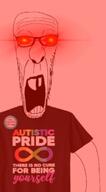 autism badge clothes glasses glowing_eyes open_mouth screaming soyjak stubble variant:casnatus // 550x1000 // 292.2KB