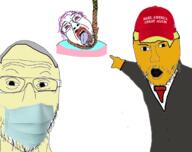 3soyjaks ack arm baseball_cap bloodshot_eyes cap clothes crying donald_trump flag glasses hair hand hanging hat joe_biden lipstick maga mask mouth_mask mustache necktie noose open_mouth orange_skin pointing politics president purple_hair rope soyjak stubble suicide suit suit_and_tie surgical_mask tongue tranny united_states variant:bernd variant:two_pointing_soyjaks white_background white_hair white_skin yellow_hair yellow_teeth // 680x538 // 195.2KB