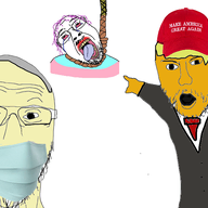 3soyjaks ack arm baseball_cap bloodshot_eyes cap clothes crying donald_trump flag glasses hair hand hanging hat joe_biden lipstick maga mask mouth_mask mustache necktie noose open_mouth orange_skin pointing politics president purple_hair rope soyjak stubble suicide suit suit_and_tie surgical_mask tongue tranny united_states variant:bernd variant:two_pointing_soyjaks white_background white_hair white_skin yellow_hair yellow_teeth // 680x538 // 195.2KB