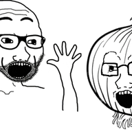 2soyjaks animated arm excited food glasses hand hands_up onion open_mouth shaking soyjak stubble variant:excited_soyjak variant:soyak vegetable // 620x315 // 99.4KB