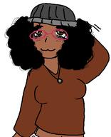:3 afro arm big_breasts brown_eyes brown_skin clothes drawing glasses hat necklace shitskin soylent_(creamy_chocolate) subvariant:soyniqua tits variant:soytan // 483x593 // 10.6KB