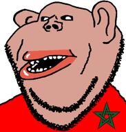 amerimutt brown_skin clothes ear lips morocco mutt open_mouth red_shirt soyjak stubble subvariant:impish_amerimutt variant:impish_soyak_ears // 598x628 // 24.6KB