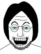 eyebrows forehead_lines glasses hair laughing nose open_mouth soyjak stubble teeth variant:lennonjak // 600x800 // 12.8KB