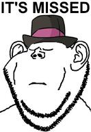 artist:gapenewell barneyfag closed_eyes clothes don_turtelli ear hat its_over sad soyjak stubble text variant:impish_soyak_ears // 479x692 // 99.0KB