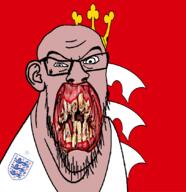 angry animal british crown distorted ear england flag flag:middlesex flower glasses hair irl lion middlesex open_mouth plant rotten_teeth soyjak stubble sword teeth united_kingdom variant:feraljak white_skin yellow_teeth you_were_one_i_ker // 1048x1081 // 314.0KB