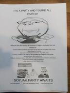 4soyjaks angry blood bloodshot_eyes clenched_teeth cracked_teeth glasses heart holding_heart holding_object irl nosebleed open_mouth poster smile soyjak_party stubble subvariant:feralrage subvariant:wholesome_soyjak variant:feraljak variant:gapejak // 2448x3264 // 1.7MB