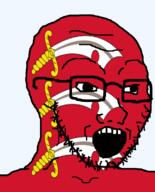 british england essex flag flag:essex glasses hair looking_to_the_right open_mouth soyjak stubble sword teeth united_kingdom variant:soyak // 644x800 // 130.9KB