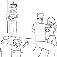 closed_mouth full_body glasses hair holding_object millions_must_die party party_hat pun shy subvariant:pol_face variant:chudjak // 500x501 // 43.7KB