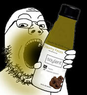 bottle drinking fal glasses hand holding_object open_mouth poop soy soyjak soylent stubble variant:gapejak // 568x617 // 194.7KB