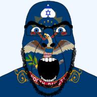 angry animal beard bird blue_eyes eagle facial_mark flag flag:israel flag:north_dakota forehead_mark glasses hair holding_object israel latin_text looking_at_you north_dakota open_mouth queen_of_spades soyjak spade star_(symbol) star_of_david state stubble subvariant:cobson_front2 subvariant:spadeson text thick_eyebrows united_states variant:cobson // 800x800 // 214.2KB