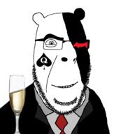 clothes danganronpa:_trigger_happy_havoc danganronpa_(series) glasses monokuma necktie queen_of_spades smile soyjak spade stubble suit variant:cobson video_game wine // 680x713 // 123.3KB