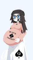 bbc beanie belly blacked blue_eyes chibi closed_mouth cute glasses hair pregnant queen_of_spades transparent_background variant:soytan white_skin // 1396x2484 // 761.4KB