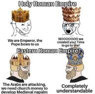 angry bloodshot_eyes byzantine catholic christianity clothes crown crying glasses hat nordic_chad open_mouth roman_empire rome soyjak stubble text variant:soyak // 750x737 // 72.6KB