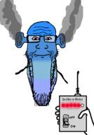 angry bald bloodshot_eyes blue blue_skin calm closed_mouth ear fume glasses hand holding_object meter nintendo nintendo_switch ogre_ears seethe seethe-o-meter smoke soyjak stretched_chin stubble subvariant:longplier text variant:markiplier_soyjak video_game // 888x1274 // 145.7KB