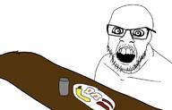 angry bacon banana egg food glass glasses meta:tagme open_mouth soyjak stubble table variant:feraljak // 1170x747 // 108.0KB