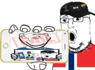 arm black_lives_matter cap clothes country cross ear fail fist flag flag:lgbt_pride_flaggbt flag:norway flag:sweden glasses hand hat holding_object knowyourswede lgbt merge multiple_soyjaks norway open_mouth phone raised_fist_(symbol) screen soyjak stubble subvariant:duzjak sweden text variant:impish_soyak_ears variant:norwegian variant:soyak // 680x504 // 240.9KB