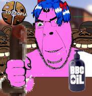 bbc blue_hair bow bury_pink_gril censored demoman_(tf2) ear eyelids fingernail glasses green_eyes grin hair hand meta:pornographic_content mirth_(user) mist negro oil penis pink pink_skin queen_of_spades s4s_(4chan) smile soyjak soytopia stubble subvariant:spadeson team_fortress_2 variant:cobson variant:impish_soyak_ears // 868x910 // 442.1KB