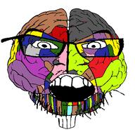 angry brain colorful glasses objectsoy open_mouth soyjak stubble variant:feraljak // 512x502 // 81.4KB