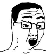 glasses hair looking_to_the_right open_mouth soyjak variant:chudjak white_background // 645x770 // 46.2KB