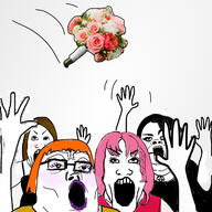 4soyjaks brown_hair clothes daddy's_girl female flower glasses goth hand hands_up makeup orange_hair pink_hair plant soyjak subvariant:female_a24_slowburn subvariant:female_markiplier variant:a24_slowburn_soyjak variant:markiplier_soyjak variant:tony_soprano_soyjak // 1280x1280 // 627.3KB