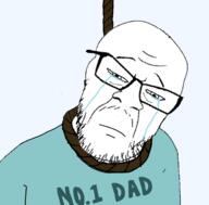 closed_mouth clothes crying father glasses hanging mustache rope sad soyjak stubble suicide text tragedyjakking variant:feraljak // 702x690 // 106.5KB