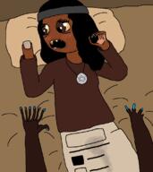 artist:antiswarthy clothes dirt floor ground hand lesotho nail nail_polish necklace nigger one_finger rotten_teeth shitskin star_of_david talons variant:soytan yellow_sclera // 1000x1124 // 31.5KB