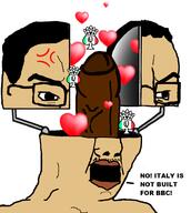 BRIMMIEST_COMMENTS_SECTION☣️☣️☣️_DO_NOT_ENTER☣️☣️☣️ angry bbc brown_skin cyborg glasses heart italy meta:pornographic_content mustache open_head queen_of_spades soyjak tbp tiny_penis variant:chudjak // 844x944 // 241.6KB