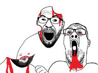3soyjaks blood bloodshot_eyes ear glasses gore hair hand no_face open_mouth partially-severed_head soyjak soyjak_trio2 stubble tongue variant:cirrus variant:hot_sauce variant:reaction_soyjak // 1497x1119 // 385.1KB