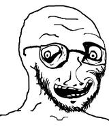 crazed distorted glasses smile soyjak stubble subvariant:soyak_(crazed) variant:soyak // 665x800 // 90.4KB