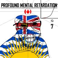 angry bald black_eyes black_hole black_sclera british_columbia canada clenched_teeth closed_mouth country cracked_teeth drool ear flag flag:british_columbia flag:canada glasses iq iq_bell_curve mustache nightmare_fuel no_pupils profound_mental_retardation retard soyjak stubble text variant:feraljak wrinkles // 1024x1024 // 220.4KB