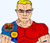 arm award blue_eyes buff christianity city closed_mouth clothes eastern_orthodox eyes_like_the_o-o-cean flag flag:kemerovo_oblast flag:russia glasses hair kemerovo_oblast oblast orthodox_cross russia soyjak subvariant:chudjak_front subvariant:muscular_chud text transparent transparent_background tshirt urban variant:chudjak vein yellow_hair // 1059x929 // 106.0KB