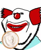 animated closed_mouth clothes clown janny judaism kike nigger pie red_hair smile soyjak stubble text tranny variant:impish_soyak_ears // 597x716 // 1.4MB
