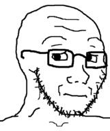 closed_mouth glasses looking_to_the_left sad scared soyjak stubble variant:soyak white_background worried // 856x1024 // 90.8KB