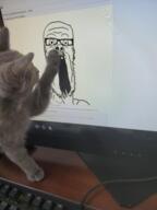 animal cat computer glasses hand irl mustache open_mouth scared screen soyjak stretched_mouth stubble variant:a24_slowburn_soyjak // 427x570 // 316.8KB