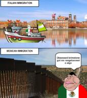 boat border desert ellis_island flag flag:italy flag:mexico flag:united_states glasses immigration italy italy_vs_mexico mexico new_york subvariant:unbotheredchud texas united_states variant:chudjak variant:meximutt wall // 675x758 // 974.3KB