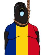 big_lips big_nose blue_tongue crying fat flag:romania gypsy hanging nigger red_sclera rope shitskin total_gypsy_death variant:hydejak yellow_teeth // 961x1227 // 109.6KB