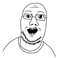 clothes eyebrows glasses happy open_mouth smile soyjak stubble variant:karljak // 1348x1320 // 326.5KB