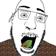 angry cheetah ear glasses mustache nose_hair open_mouth pepper soyjak stubble teeth variant:cobson // 738x738 // 225.5KB