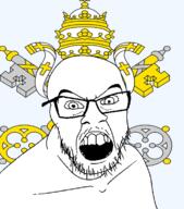catholic christianity cross crown glasses hair key mustache open_mouth papal_insignia soyjak stubble teeth transparent_background variant:feraljak // 1500x1700 // 941.4KB