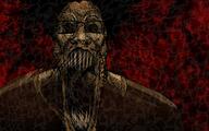 black_eyes brown_skin glasses hair open_mouth postal red_background schizo sharp_teeth soyjak stretched_mouth stubble subvariant:schizojak teeth variant:markiplier_soyjak video_game // 640x400 // 342.3KB