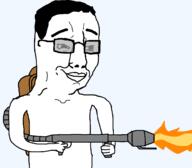 fire flamethrower glasses shirtless smile variant:chudjak // 1369x1195 // 36.5KB
