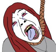 bloodshot_eyes crying female hanging lipstick red_hair rope tear variant:bernd wifejack wifejak // 768x719 // 179.7KB
